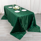 Hunter emerald green satin stripe tablecloth on a dining table.