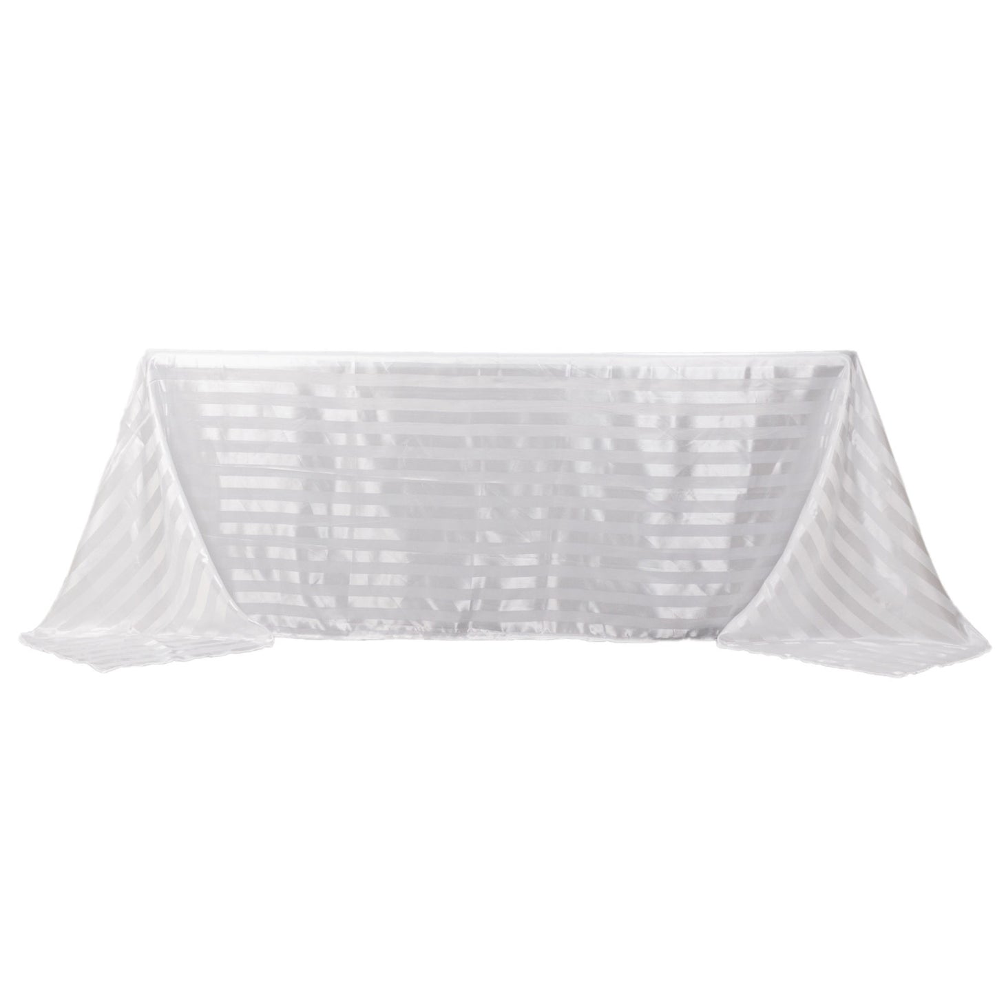 White satin stripe tablecloth, 90"x132", seamless rectangular design.
