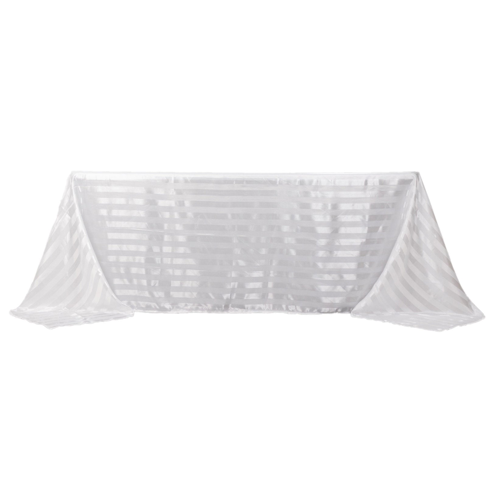 White satin stripe tablecloth, 90"x132", seamless rectangular design.