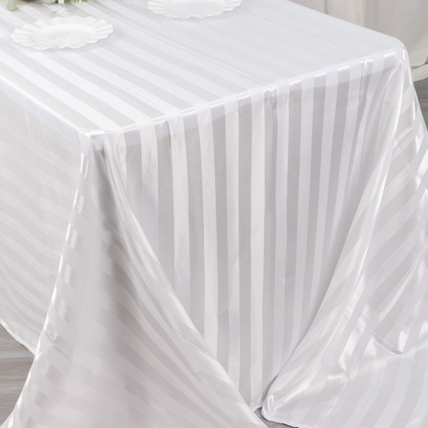 White satin stripe seamless rectangular tablecloth.