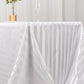 White satin stripe rectangular tablecloth on a dining table.