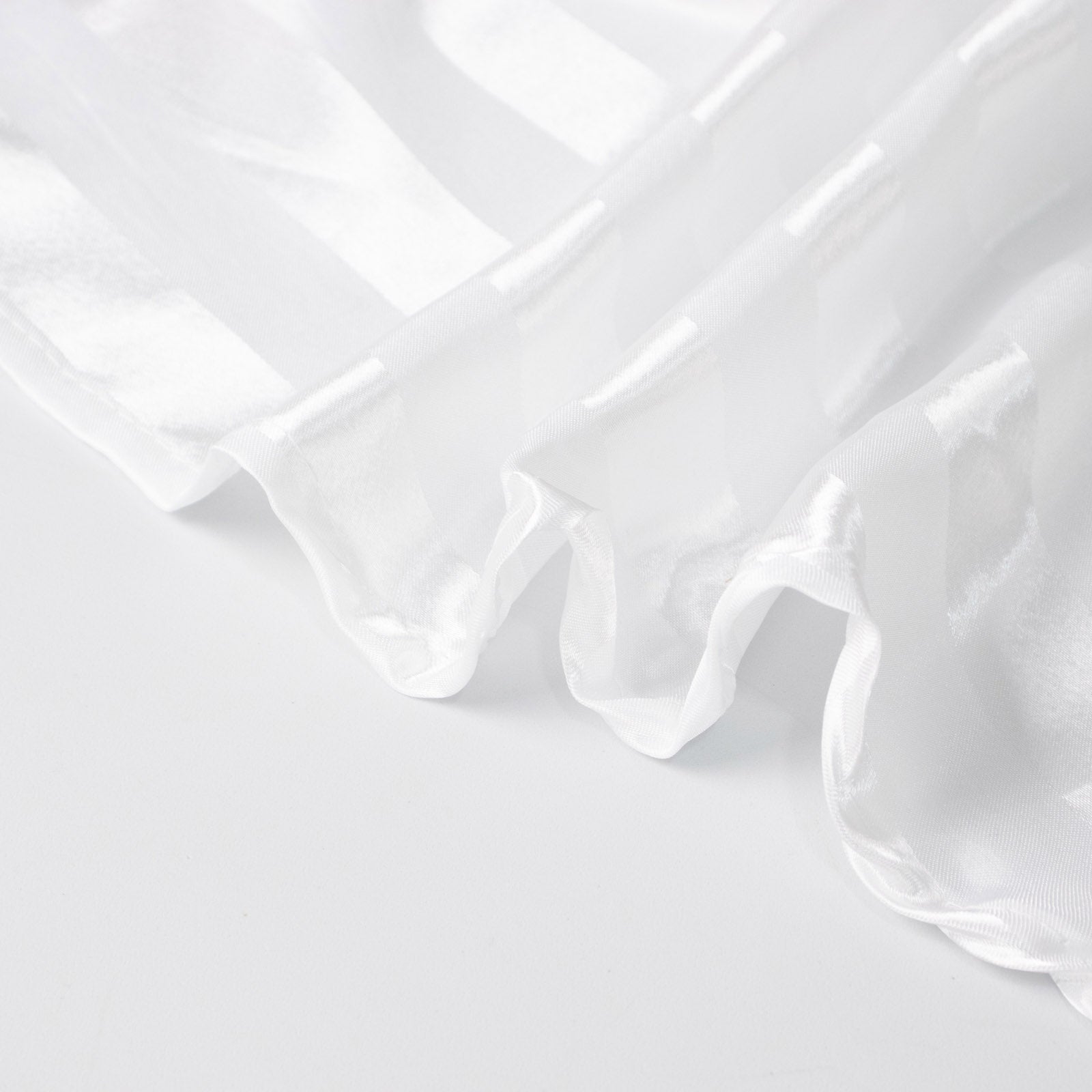 White satin stripe tablecloth, 90"x132", seamless design.
