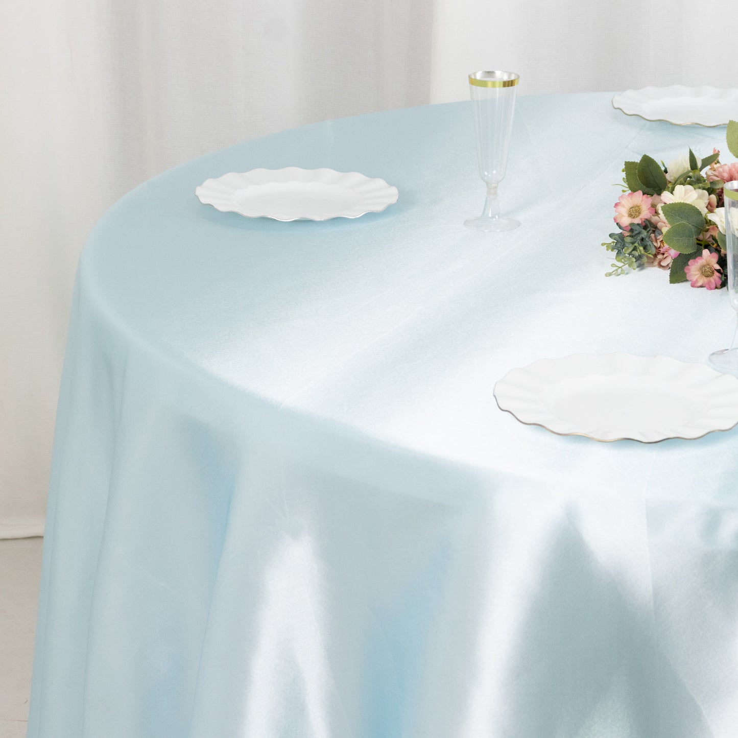 108" Light Blue Smooth Seamless Satin Round Tablecloth