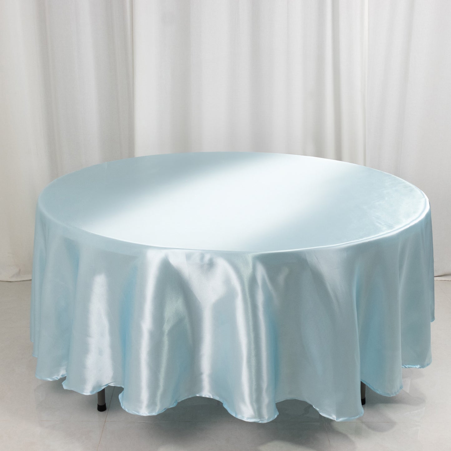 108" Light Blue Smooth Seamless Satin Round Tablecloth