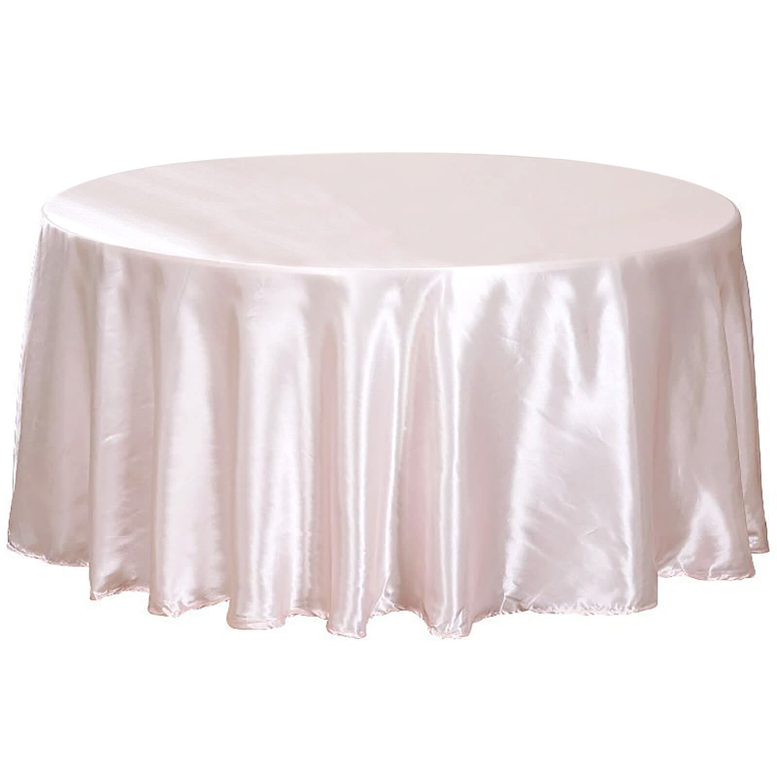 120 Inch Round Tablecloth In Blush Rose Gold Satin