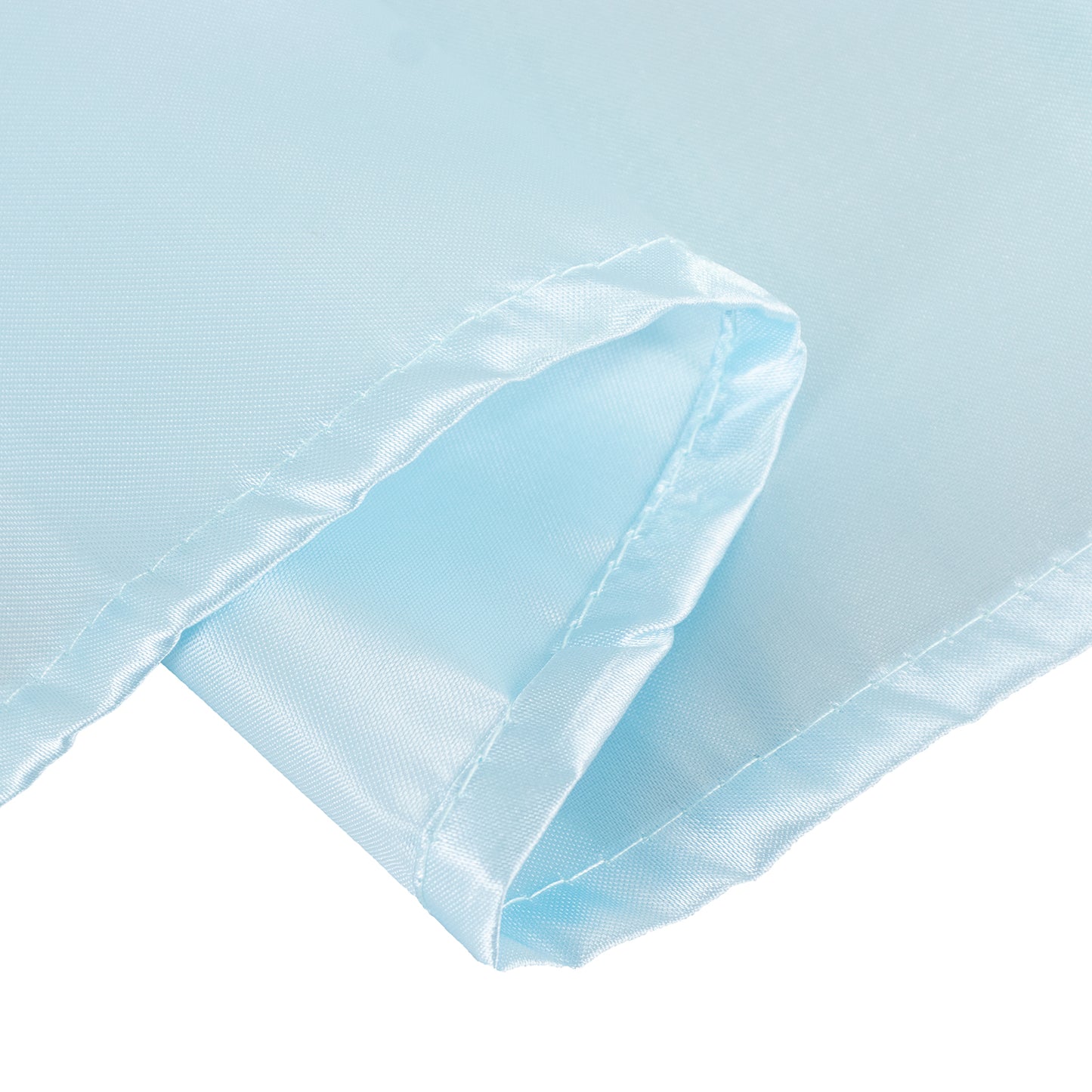 120" Light Blue Smooth Seamless Satin Round Tablecloth for 5 Foot Table With Floor-Length Drop