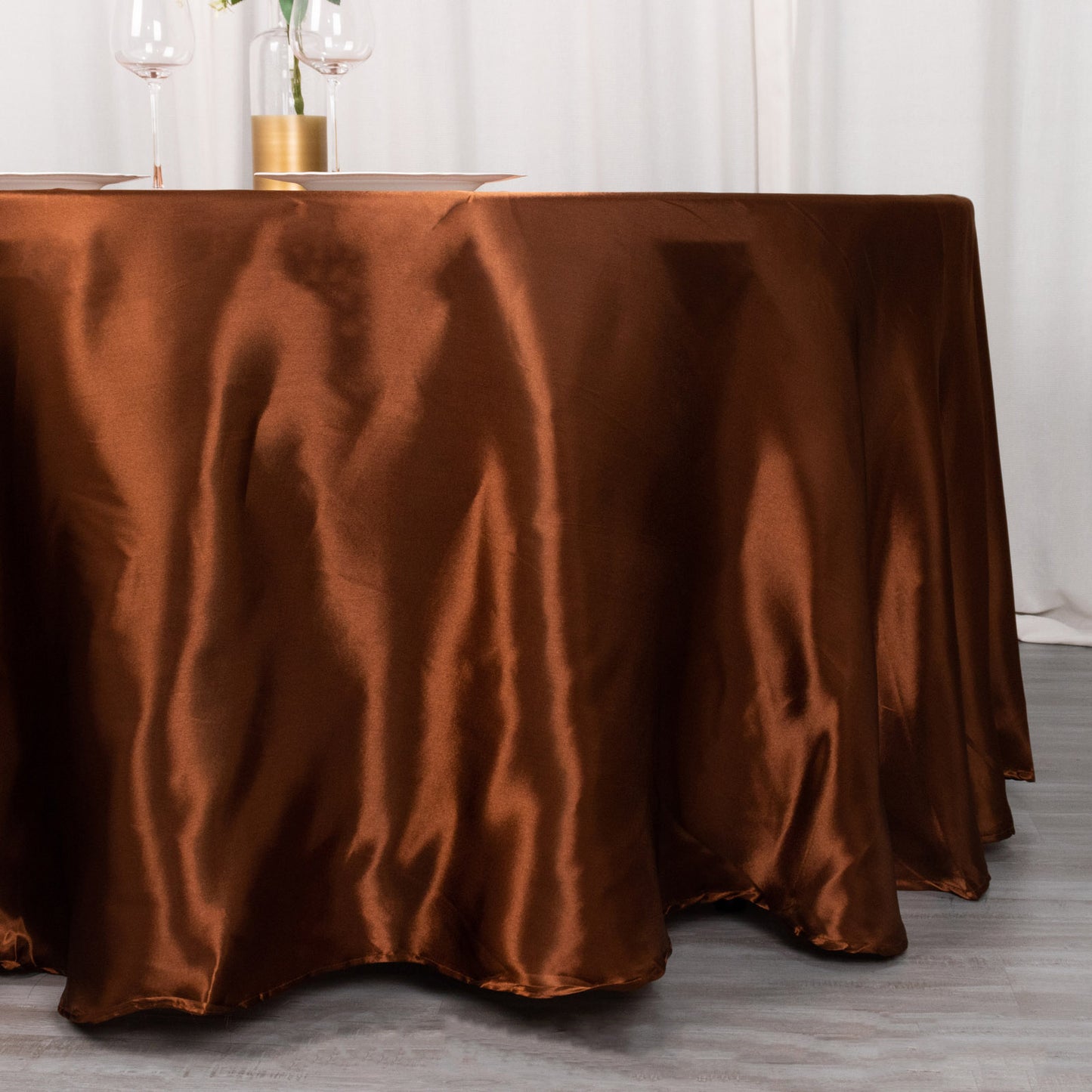 120" Cinnamon Brown Smooth Seamless Satin Round Tablecloth