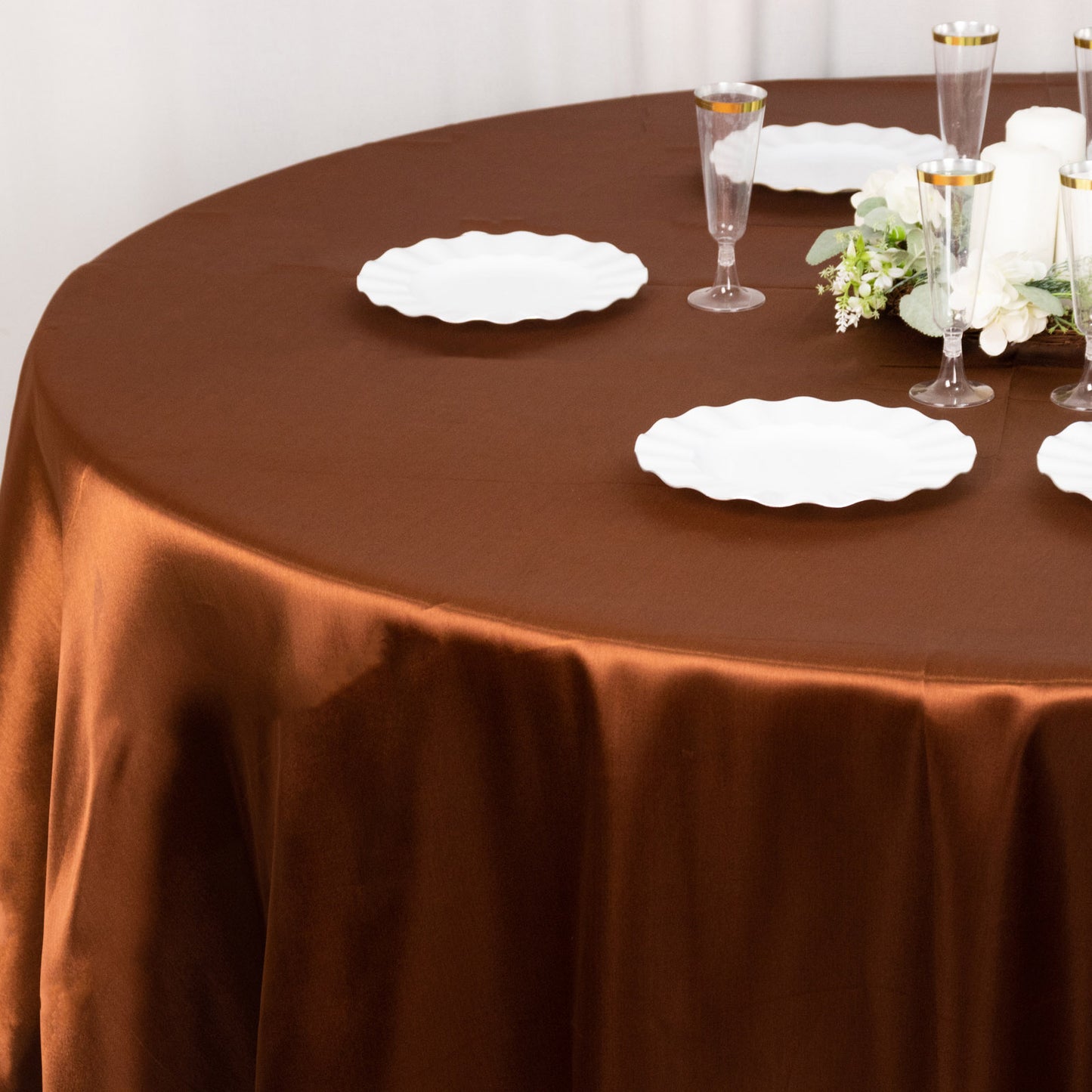 120" Cinnamon Brown Smooth Seamless Satin Round Tablecloth