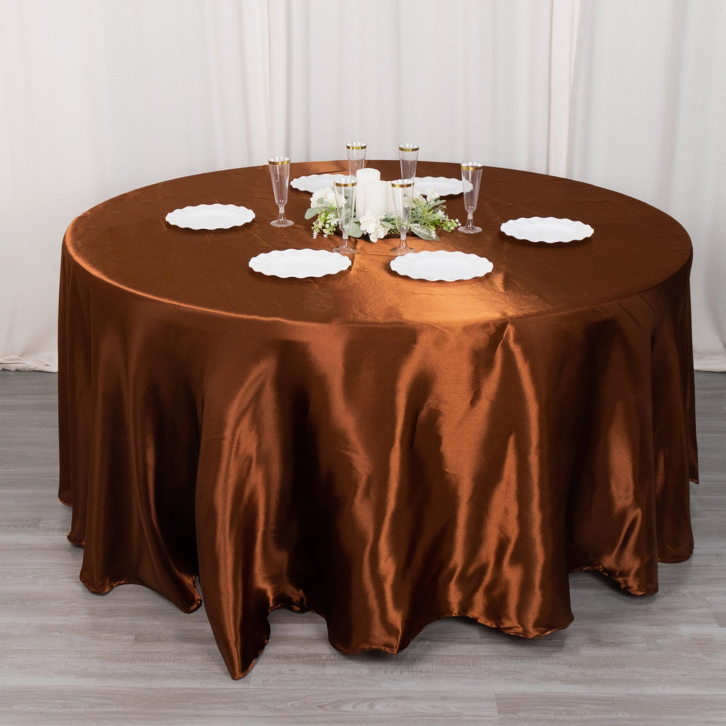 120" Cinnamon Brown Smooth Seamless Satin Round Tablecloth