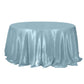132" Light Blue Seamless Satin Round Tablecloth for 6 Foot Table With Floor-Length Drop