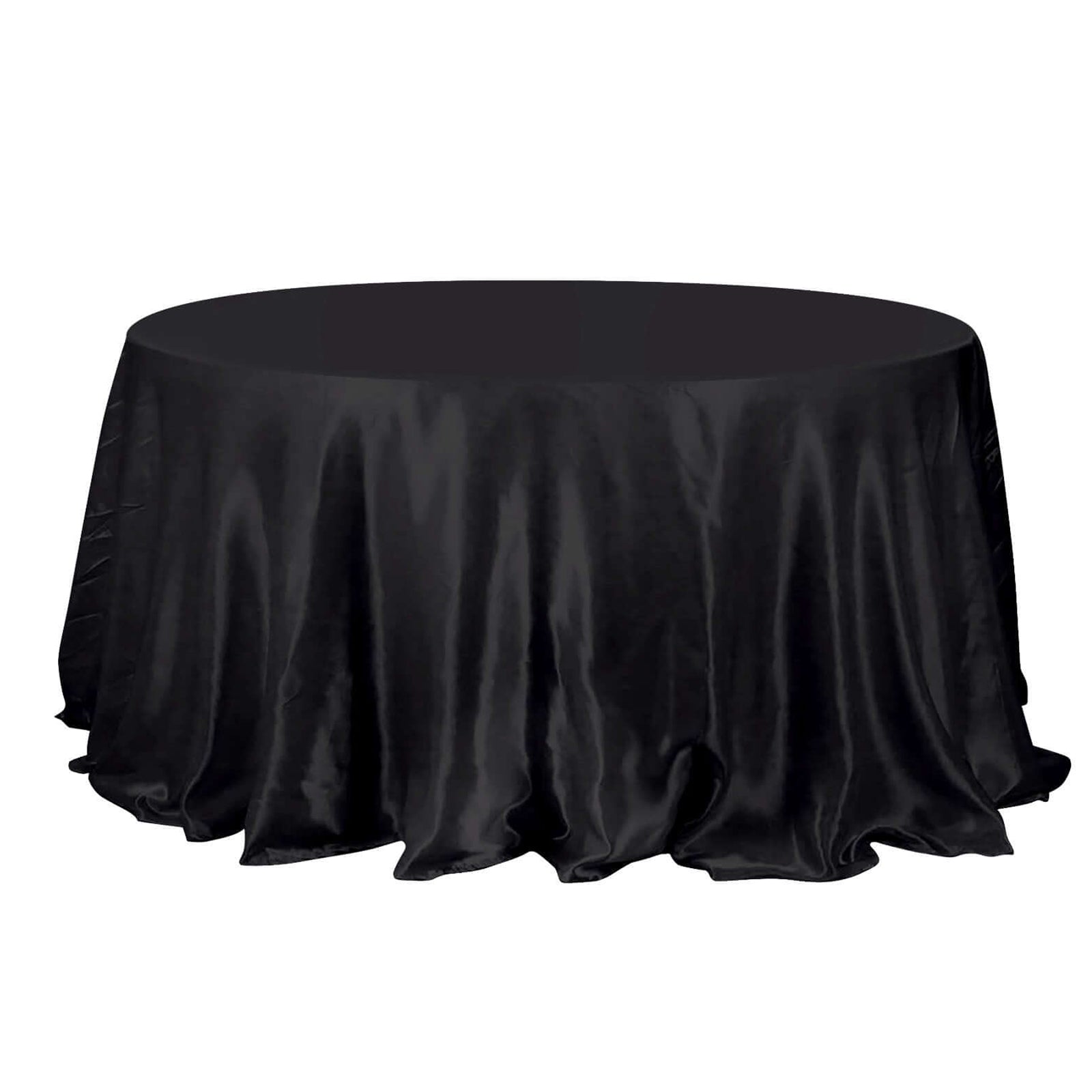 Seamless Black Satin Tablecloth Round 132 Inch