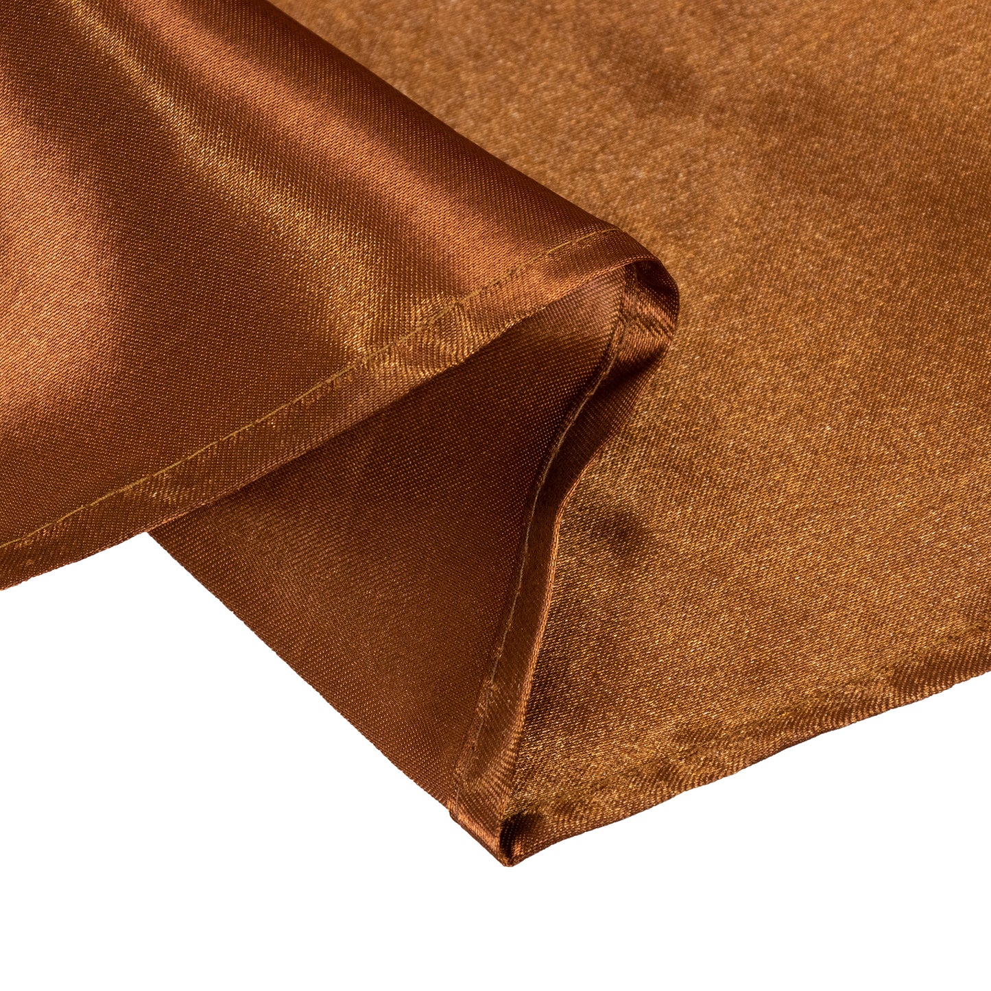 132" Cinnamon Brown Seamless Satin Round Tablecloth for 6 Foot Table With Floor-Length Drop