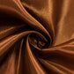 Cinnamon brown satin tablecloth for 6-foot table, floor-length drop.