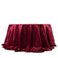 132" Burgundy Seamless Satin Round Tablecloth for 6 Foot Table With Floor-Length Drop