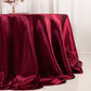 132" Burgundy Seamless Satin Round Tablecloth for 6 Foot Table With Floor-Length Drop