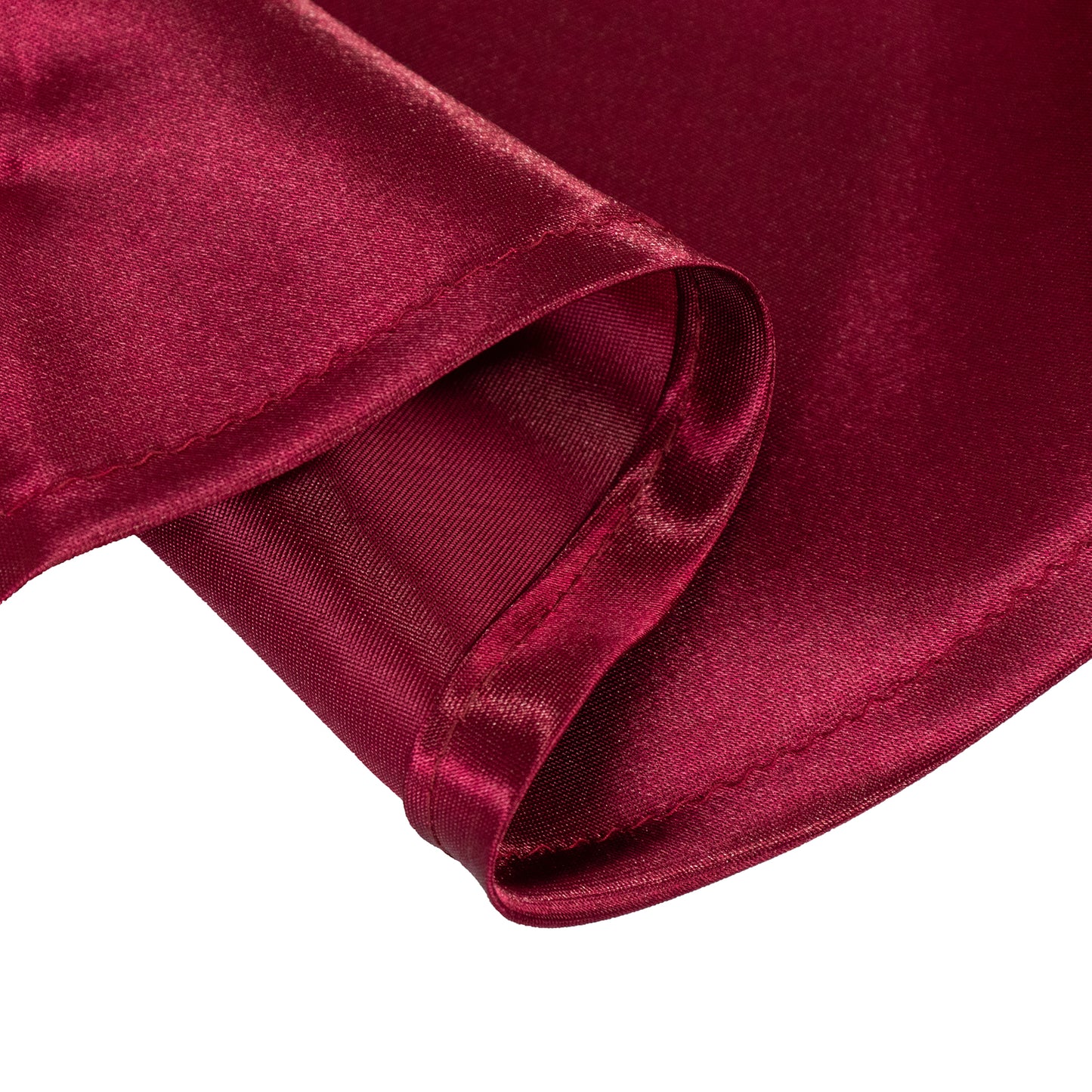 132" Burgundy Seamless Satin Round Tablecloth for 6 Foot Table With Floor-Length Drop