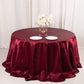 132" Burgundy Seamless Satin Round Tablecloth for 6 Foot Table With Floor-Length Drop