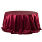 132" Burgundy Seamless Satin Round Tablecloth for 6 Foot Table With Floor-Length Drop