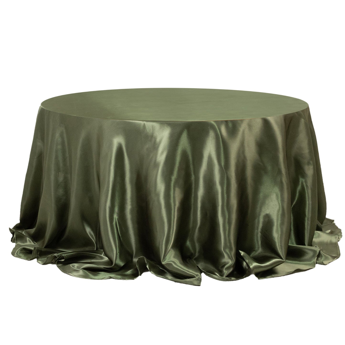 132" Dusty Sage Green Seamless Satin Round Tablecloth for 6 Foot Table With Floor-Length Drop