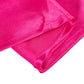 Fuchsia satin round tablecloth for 6-foot table with floor-length drop.