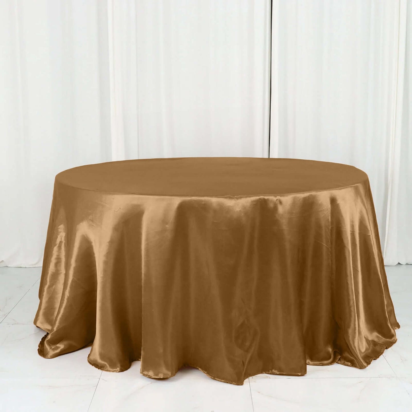 132 Inch Round Tablecloth Gold Seamless Satin 