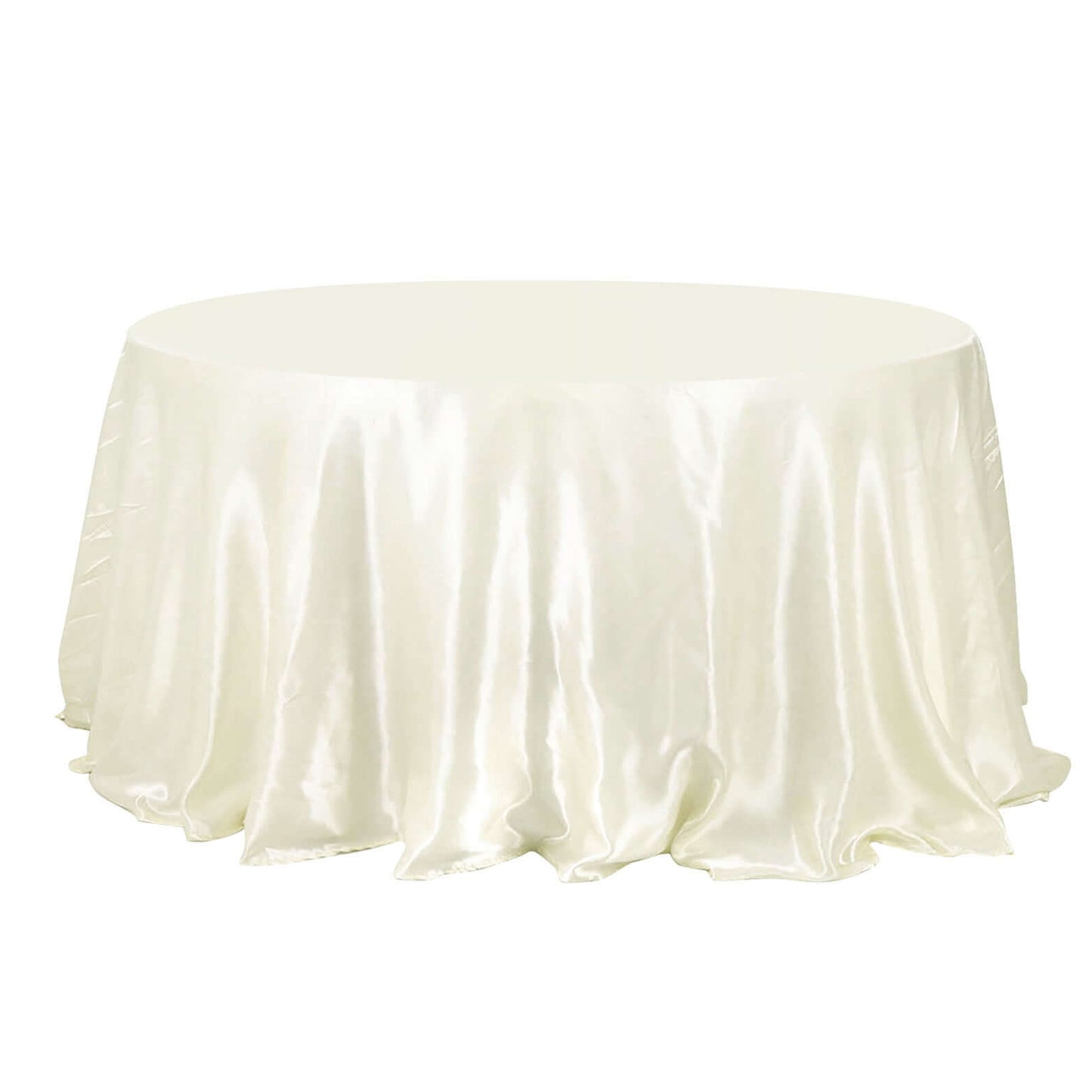 132 Inch Round Tablecloth Ivory Satin No Seams
