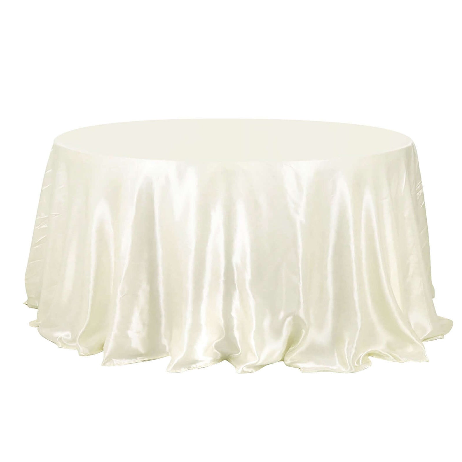 132 Inch Round Tablecloth Ivory Satin No Seams