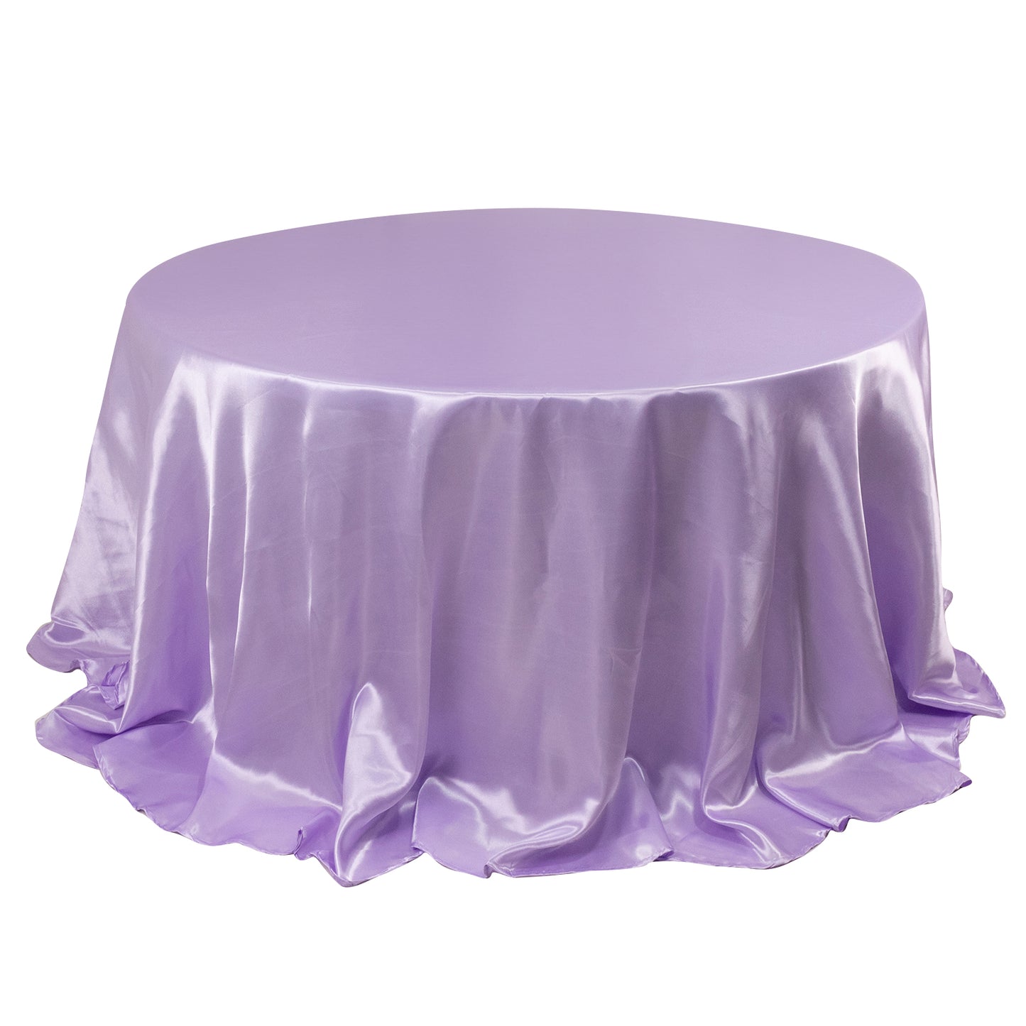 132" Lavender Lilac Seamless Satin Round Tablecloth for 6 Foot Table With Floor-Length Drop