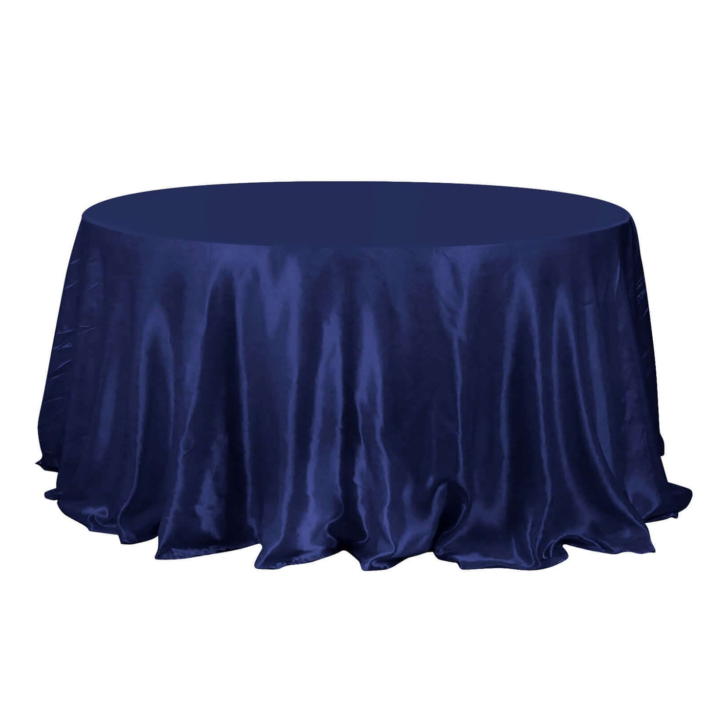 Seamless Satin Tablecloth 132 Inch Navy Blue Round