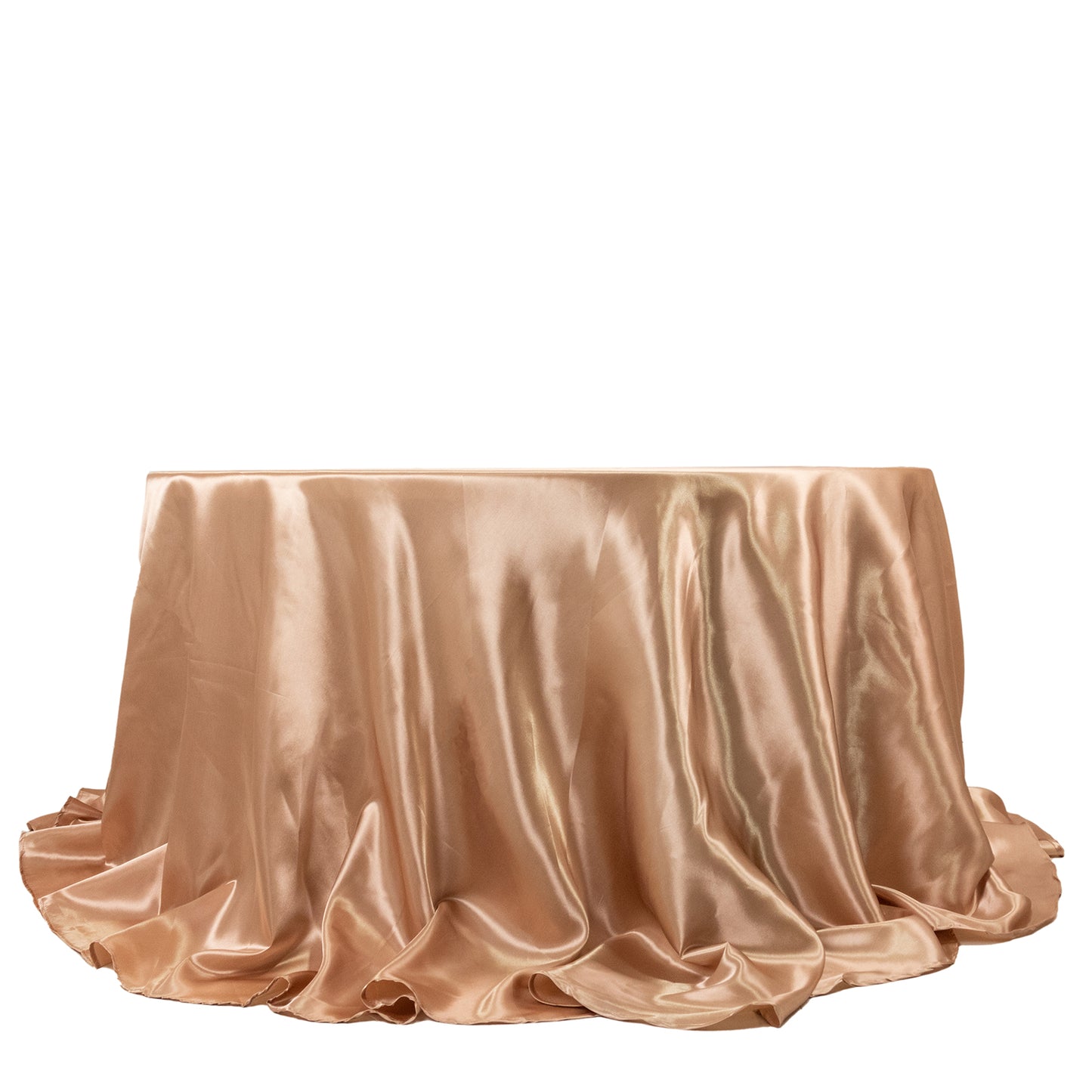 132" Nude Seamless Satin Round Tablecloth for 6 Foot Table With Floor-Length Drop