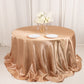 132" Nude Seamless Satin Round Tablecloth for 6 Foot Table With Floor-Length Drop
