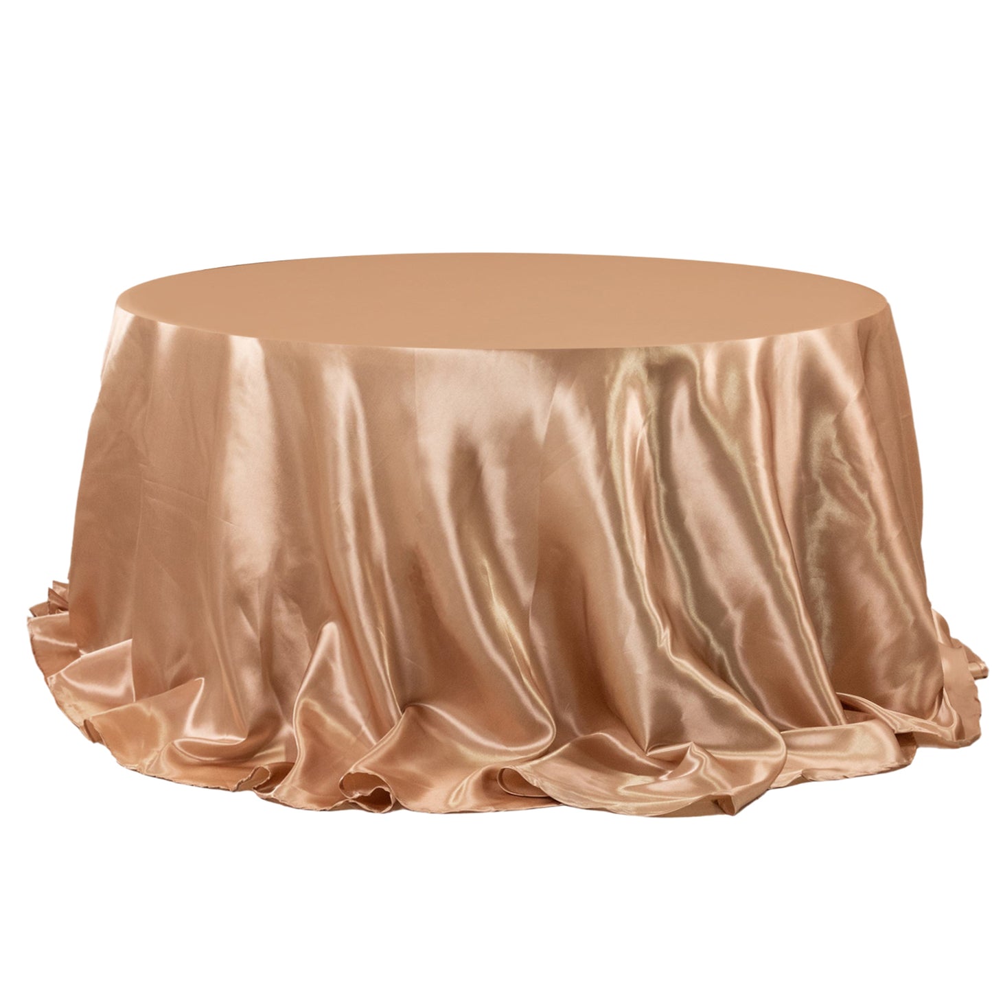132" Nude Seamless Satin Round Tablecloth for 6 Foot Table With Floor-Length Drop
