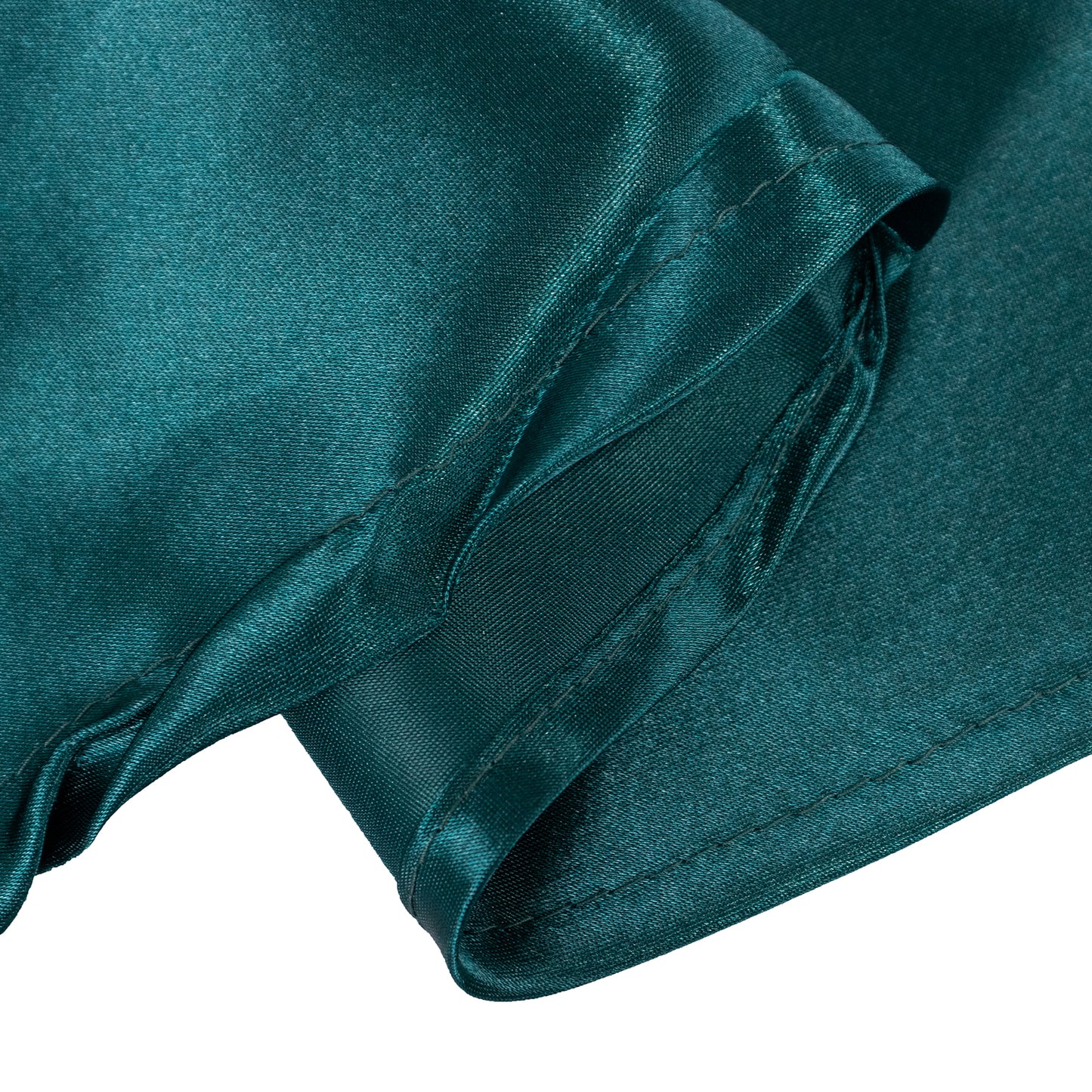 132" Peacock Teal Seamless Satin Round Tablecloth for 6 Foot Table With Floor-Length Drop