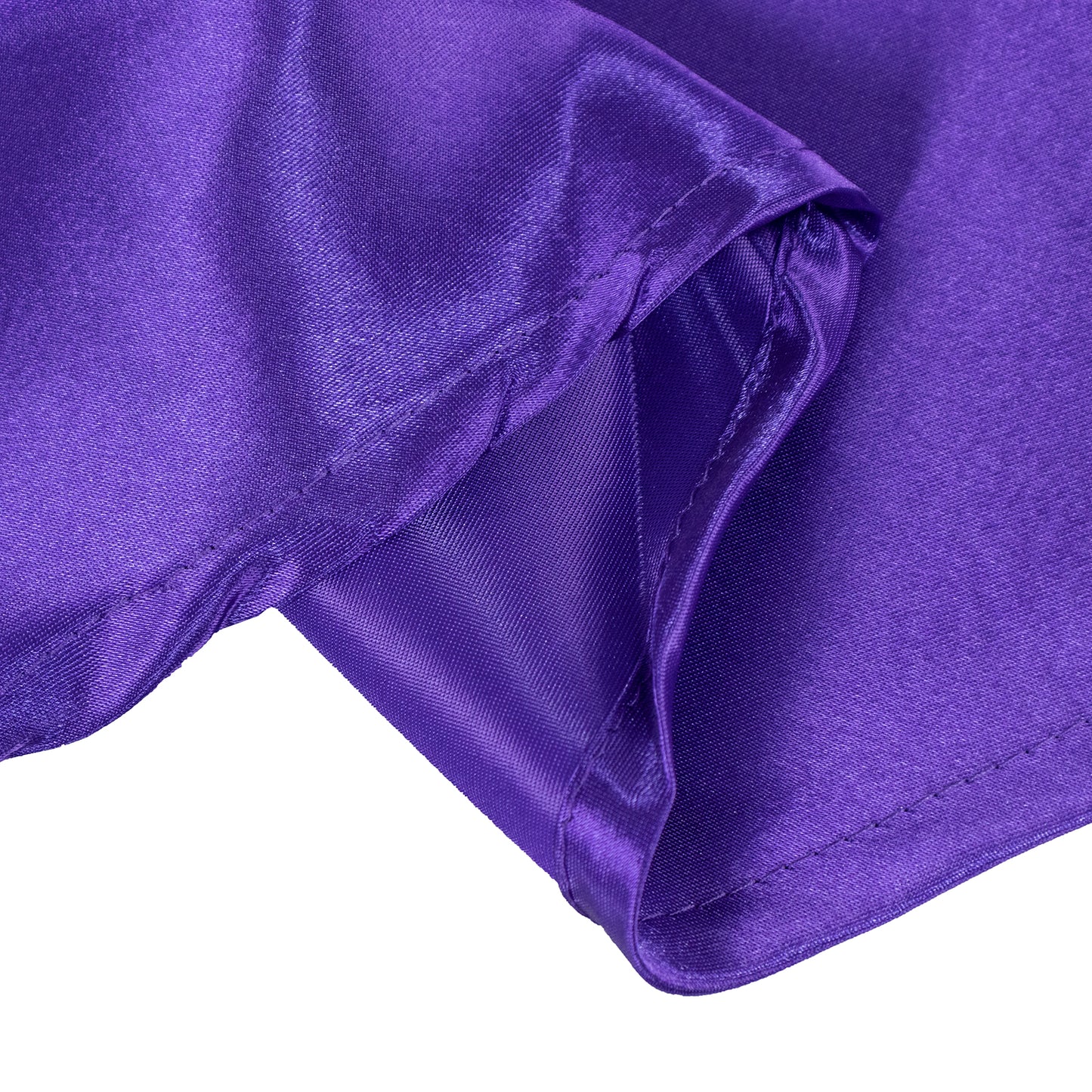 132" Purple Seamless Satin Round Tablecloth for 6 Foot Table With Floor-Length Drop