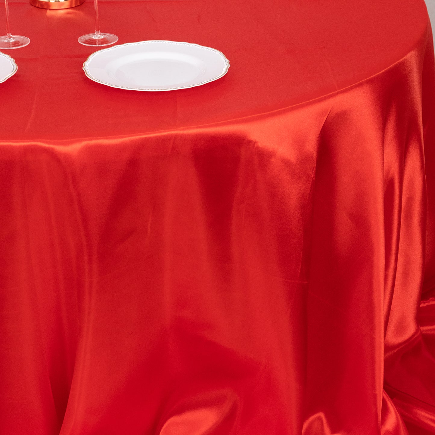 132" Red Seamless Satin Round Tablecloth