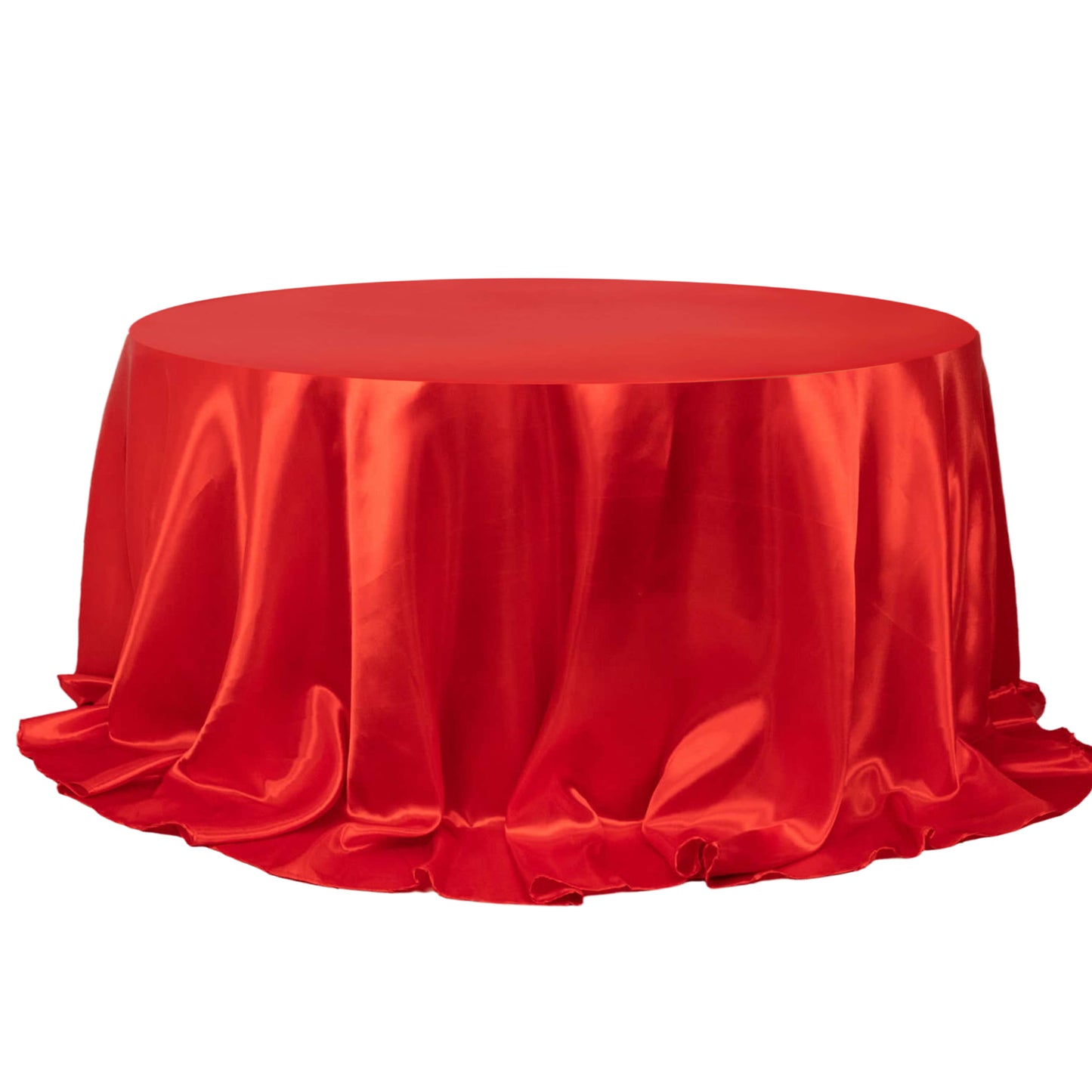 132" Red Seamless Satin Round Tablecloth