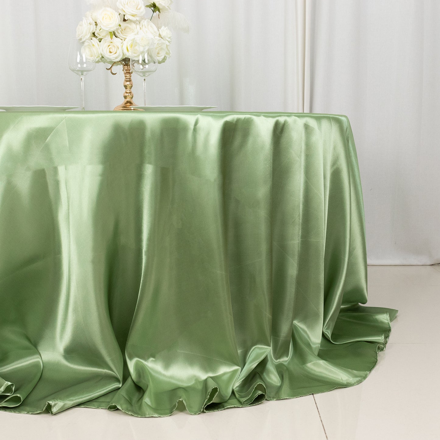 132" Sage Green Seamless Satin Round Tablecloth