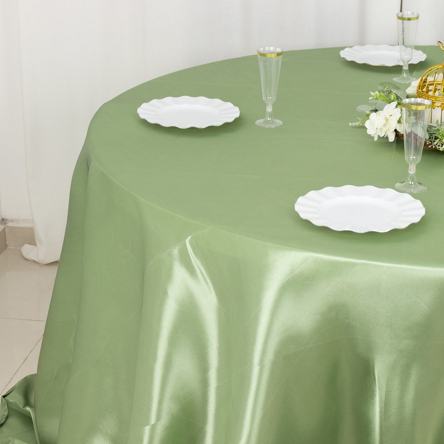 132" Sage Green Seamless Satin Round Tablecloth