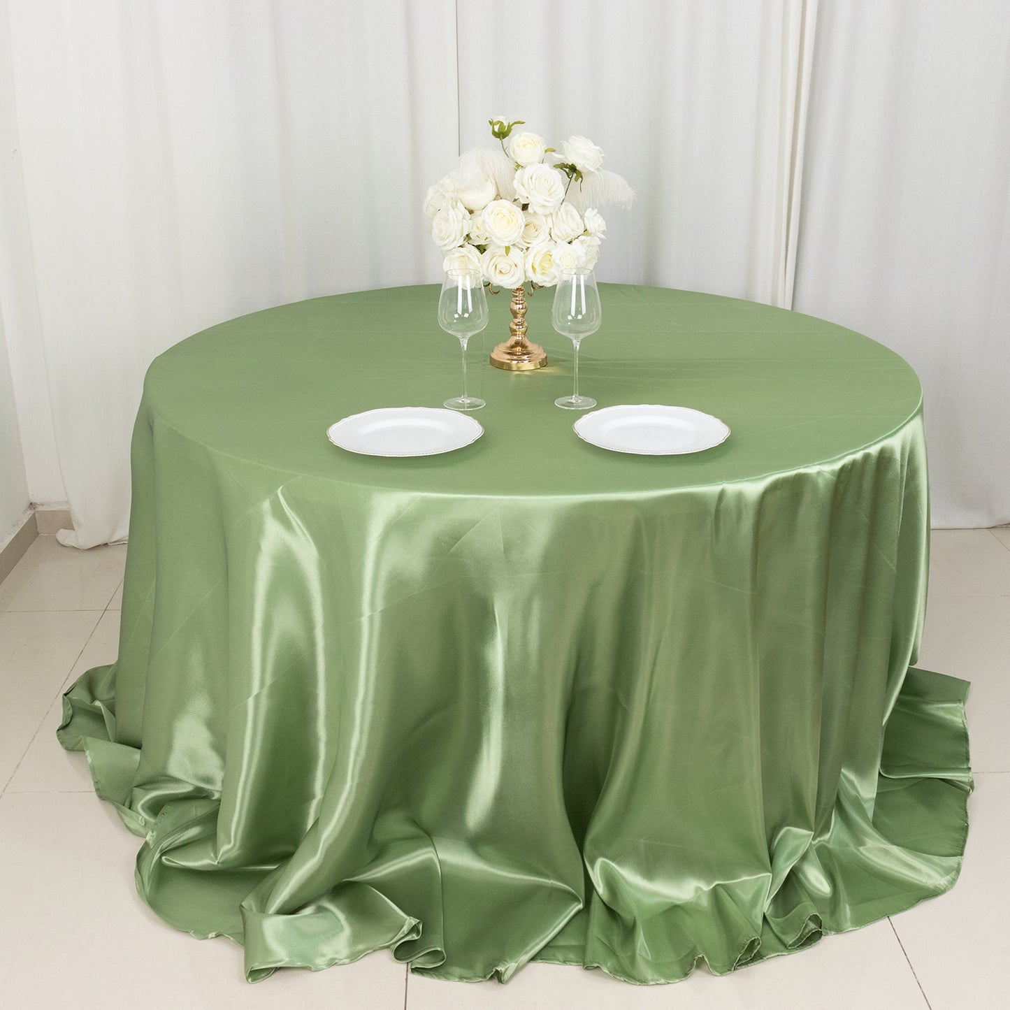 132" Sage Green Seamless Satin Round Tablecloth