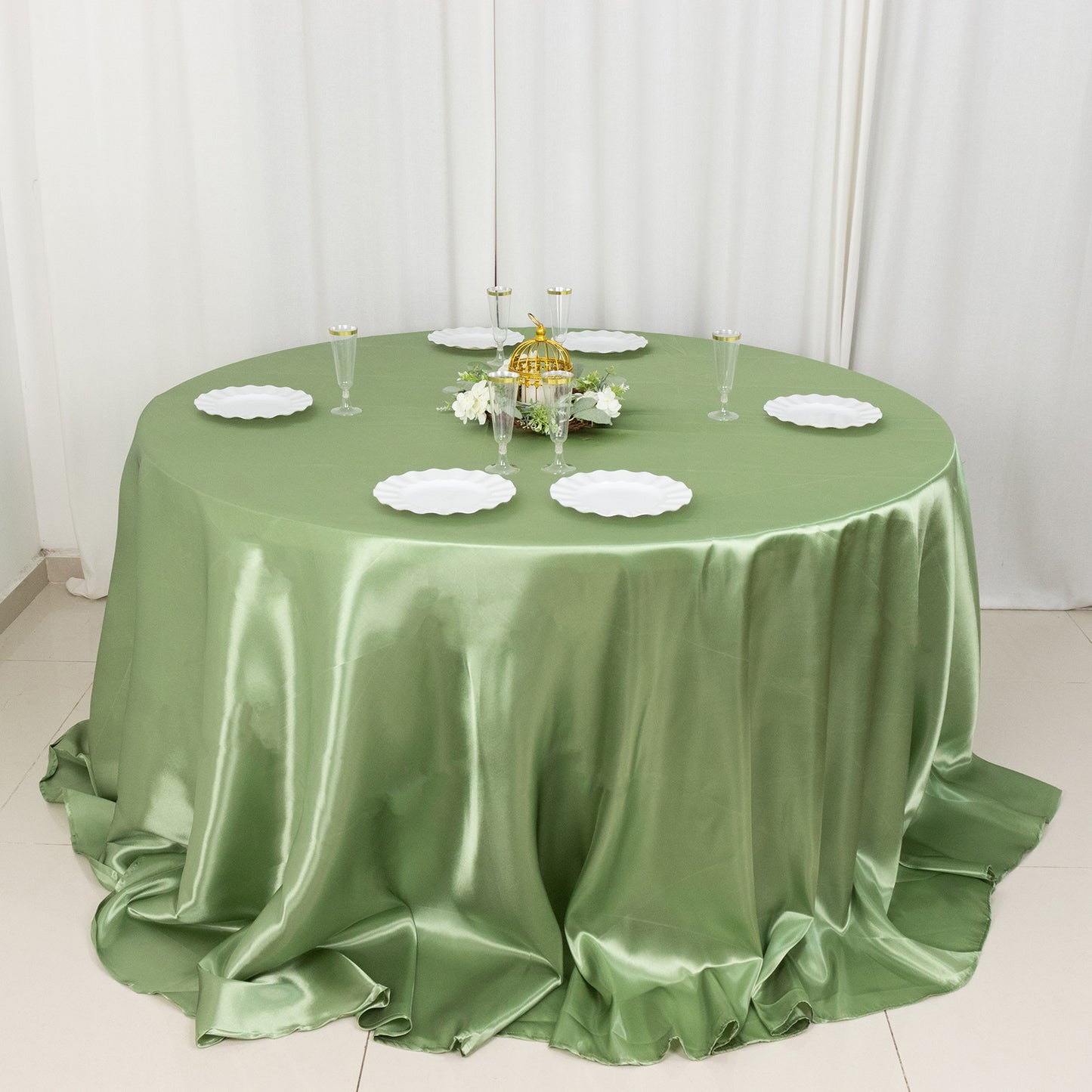 132" Sage Green Seamless Satin Round Tablecloth