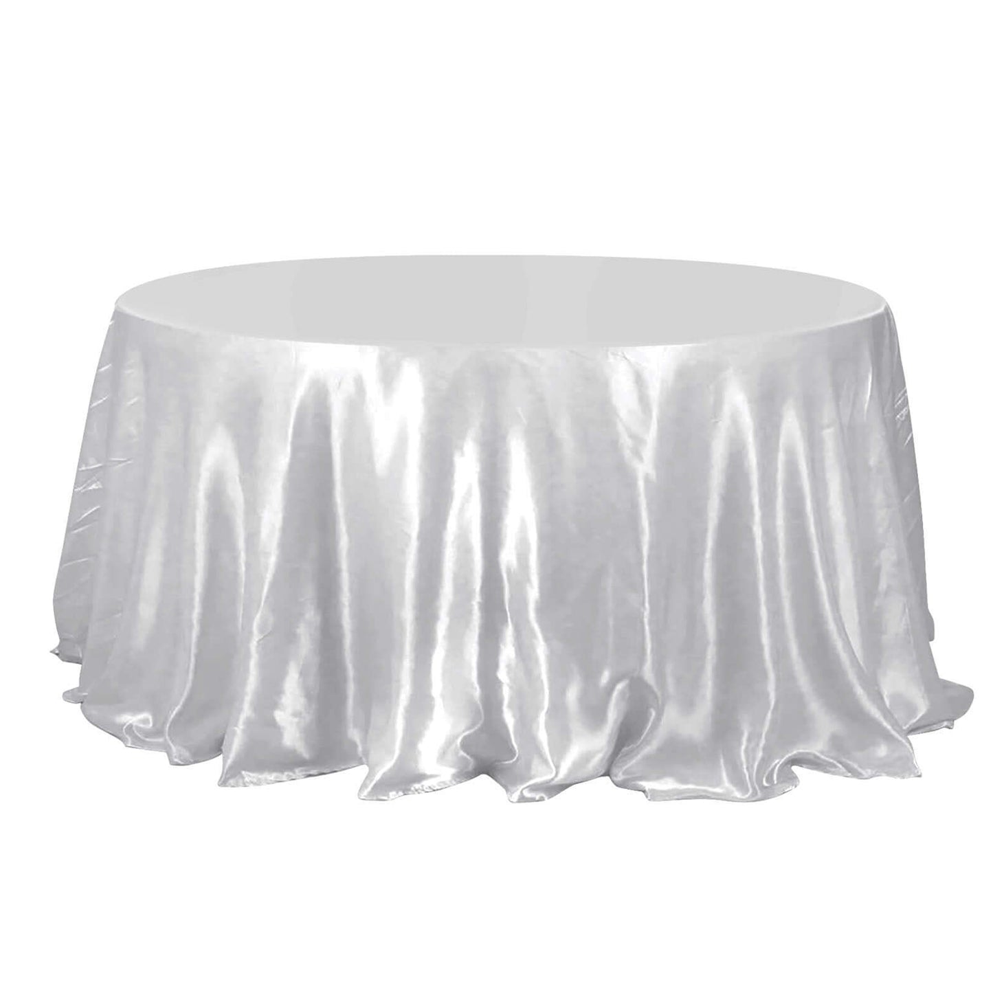 Seamless Silver Satin Round Tablecloth 132 Inches