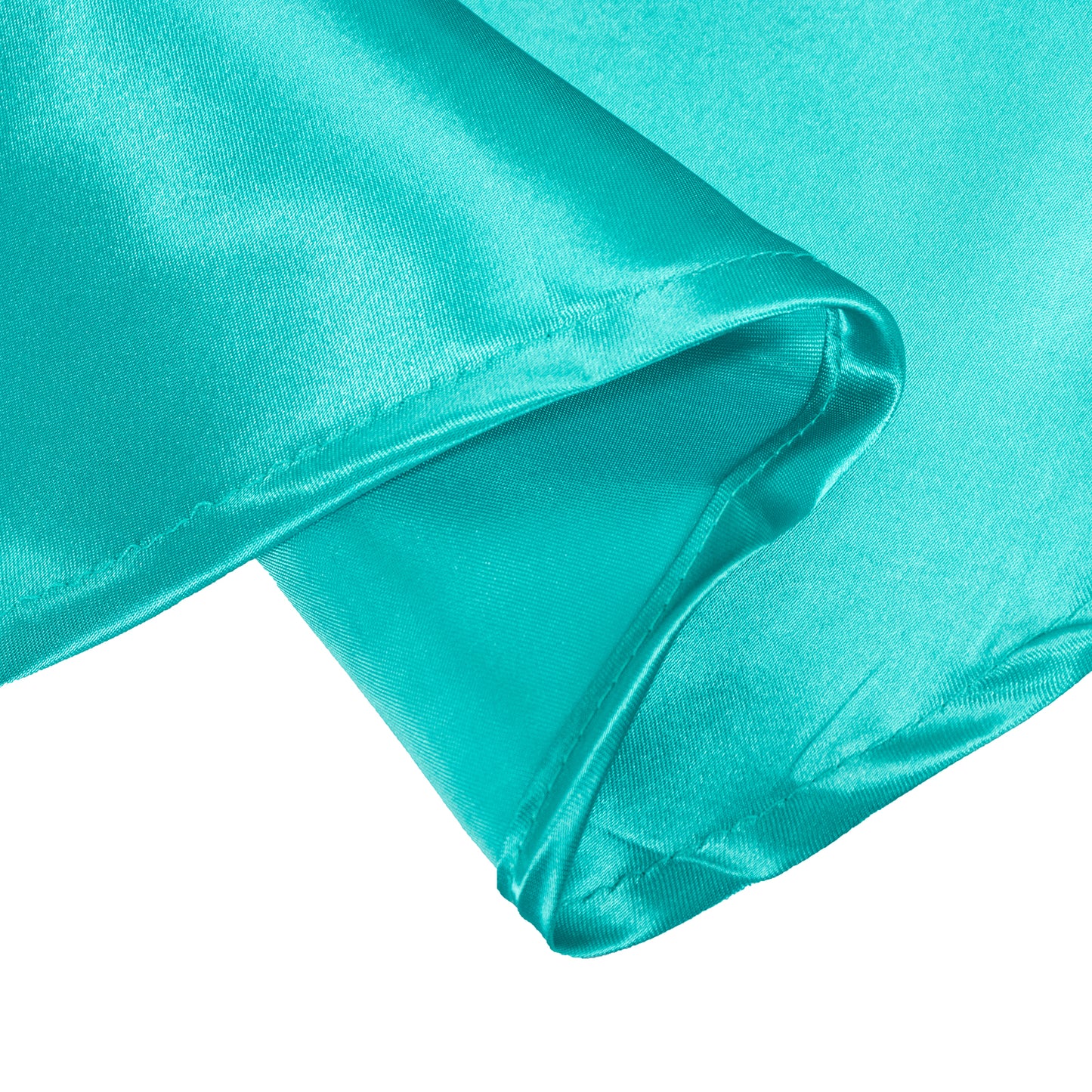 132" Turquoise Seamless Satin Round Tablecloth for 6 Foot Table With Floor-Length Drop