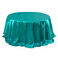 132" Turquoise Satin Round Tablecloth for 6 Foot Table with Floor-Length Drop