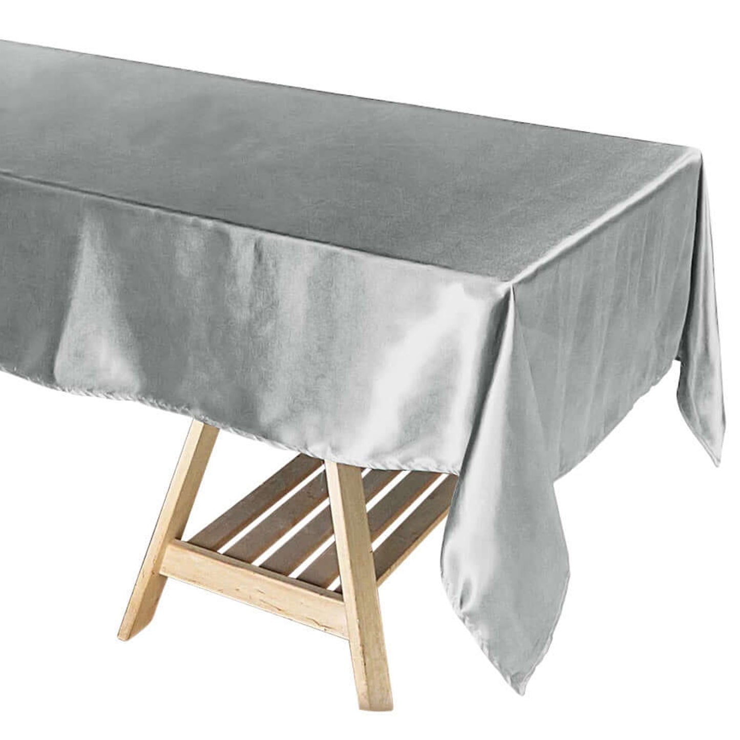 60 Inch x 102 Inch Silver Rectangular Smooth Satin Tablecloth