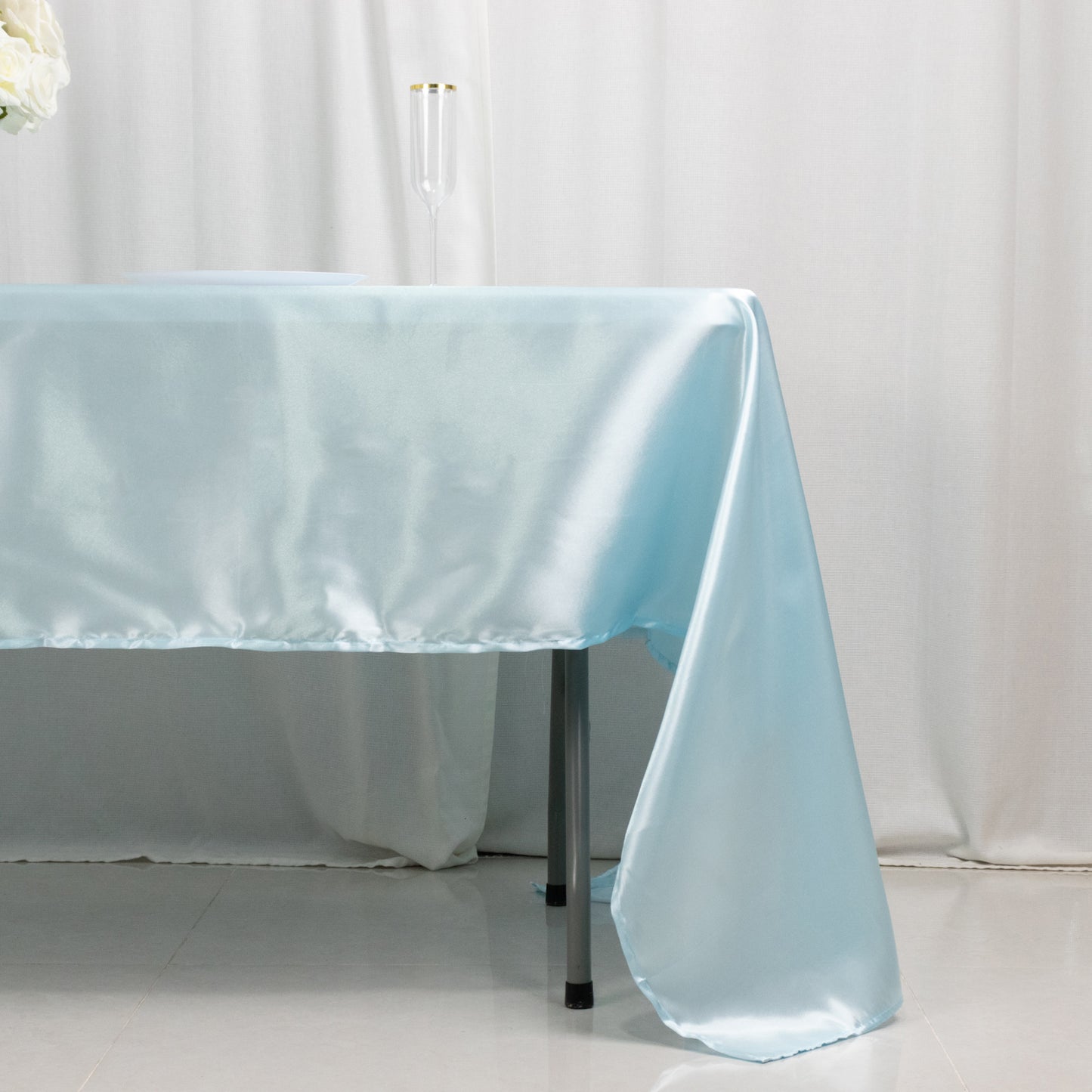 60"x126" Light Blue Smooth Seamless Satin Rectangular Tablecloth