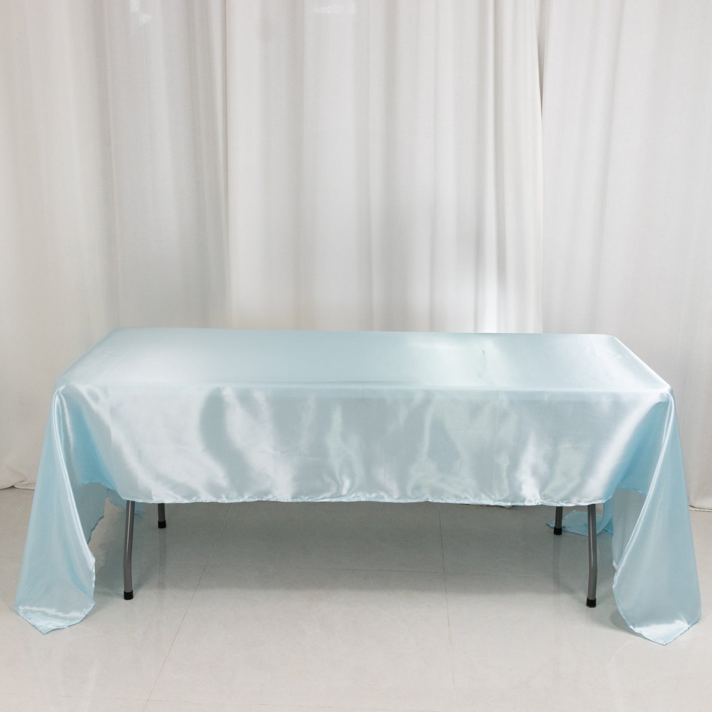 60"x126" Light Blue Smooth Seamless Satin Rectangular Tablecloth