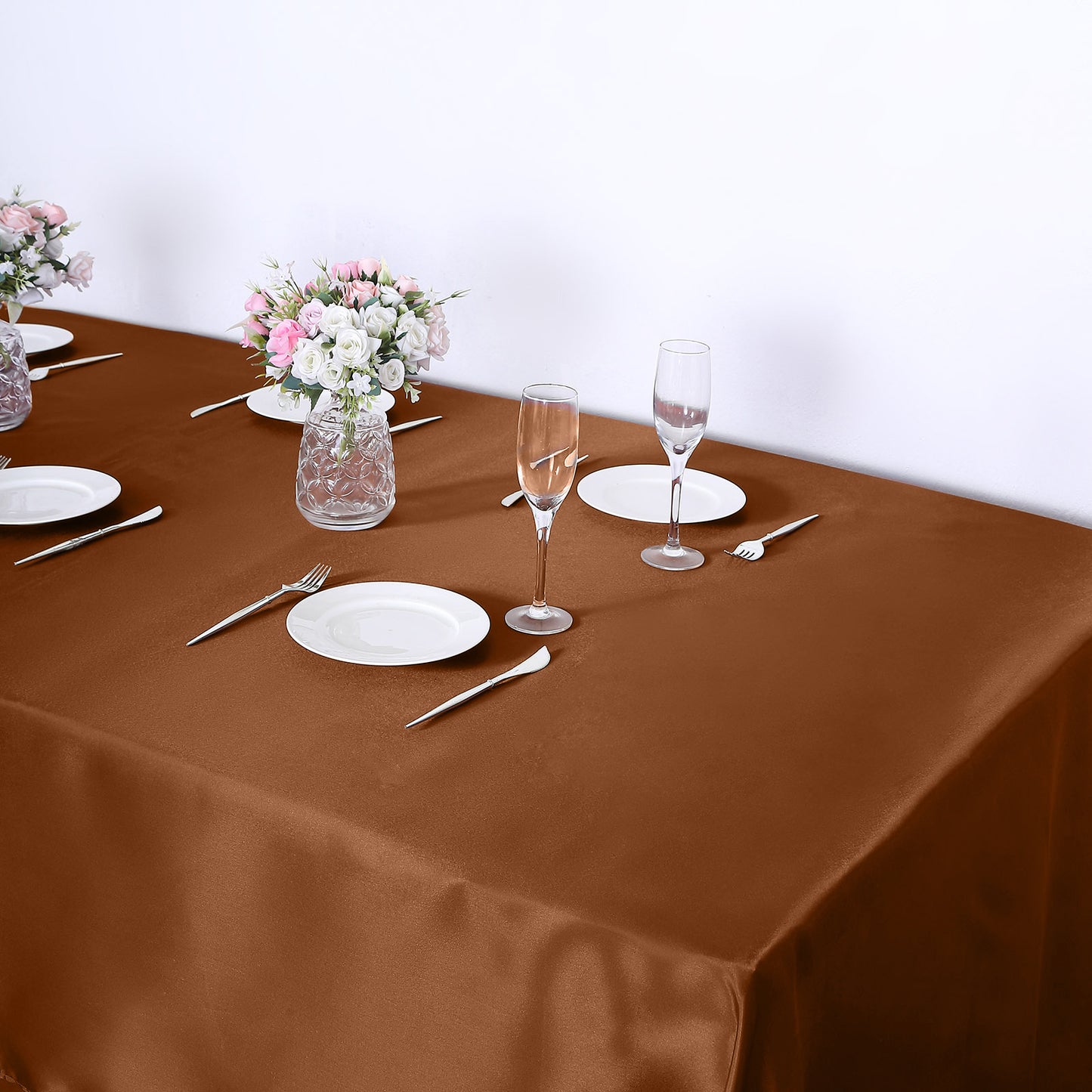 60"x126" Cinnamon Brown Smooth Seamless Satin Rectangular Tablecloth