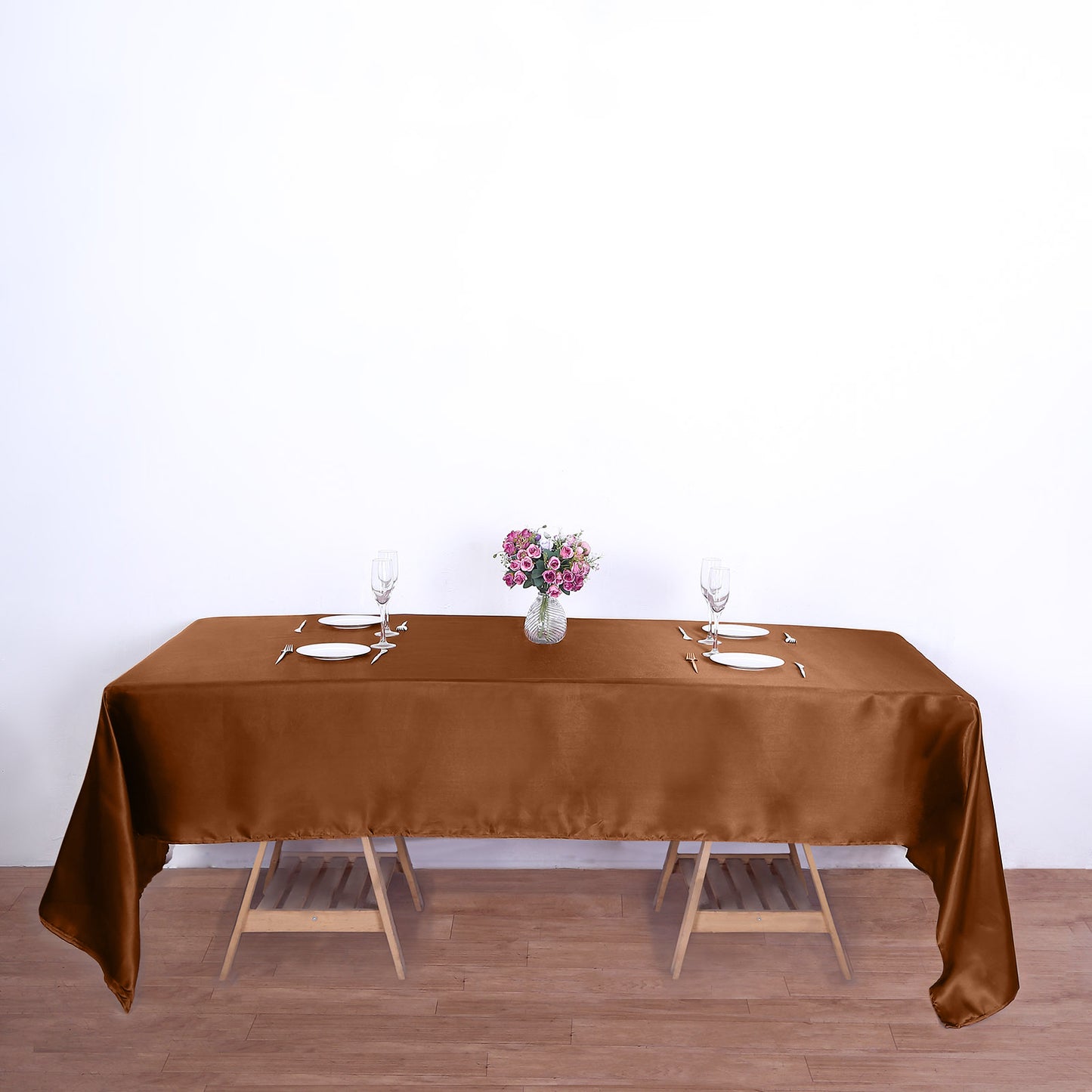 60"x126" Cinnamon Brown Smooth Seamless Satin Rectangular Tablecloth