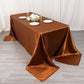 Cinnamon brown satin rectangular tablecloth draped elegantly on a table.