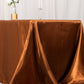 Cinnamon brown satin seamless rectangular tablecloth on a table.